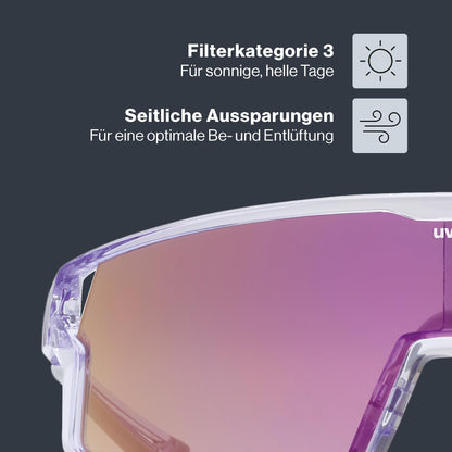 uvex skyryse Sportbrille, transparent purple/lavender mirror