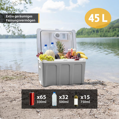 TZS First Austria Kühlbox 45L elektrisch 12V/230V – Grau mit Rollen