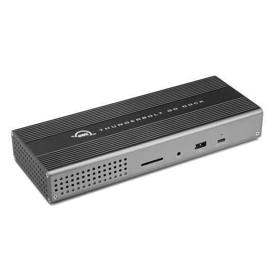 OWC Thunderbolt Go Dockingstation. Erweitert Laptop-Konnektivität mit 11 Anschlüssen und lädt Geräte mit 90W Ladeleistung.