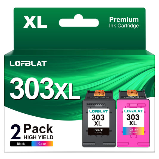 LOFBLAT 303 303XL Multipack Druckerpatronen kompatibel für HP - 2er-Pack. Zwei rechteckige Patronen für HP-Tintenstrahldrucker.