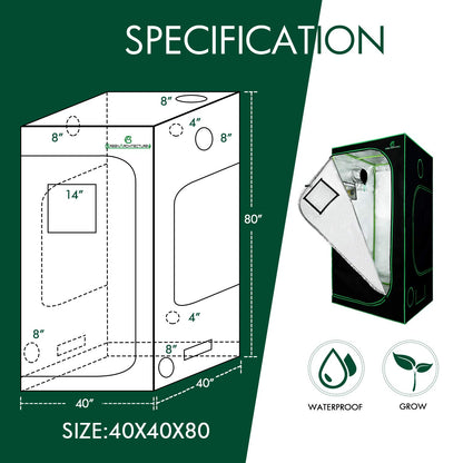 GA Growzelt 100x100x200 cm - Mylar Pflanzenzelt Schwarz