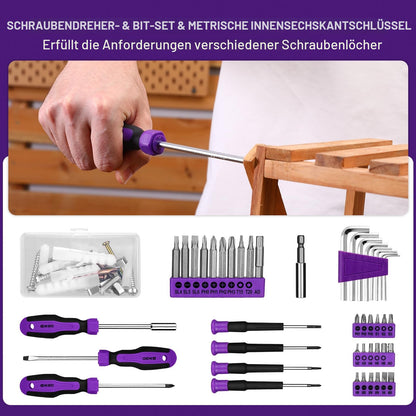 DEKO Werkzeugkoffer DKMT126, 126-teilig, 8V Akkuschrauber, violett