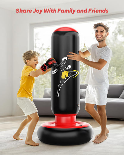QPAU Aufblasbarer Boxsack für Kinder mit Boxhandschuhen, 168 cm