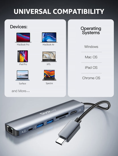 Dockteck DD0003 USB-C Hub 7-in-1 mit 4K HDMI, Ethernet und 100W PD