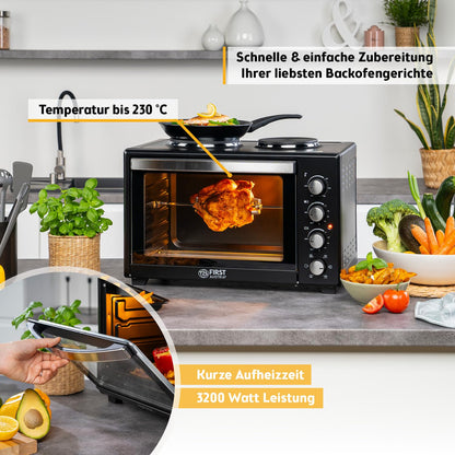 TZS First Austria Minibackofen mit Kochplatten 45L 3200W