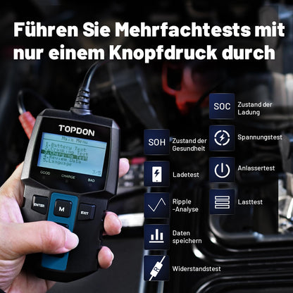 TOPDON BT100 Autobatterietester 12V für Kfz, 100-2000 CCA