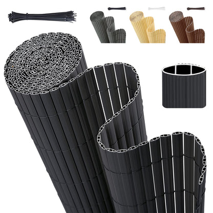 Sekey PVC Sichtschutzmatte 100x500 cm Balkon Sichtschutz Anthrazit, dicht gewebt und wasserdicht