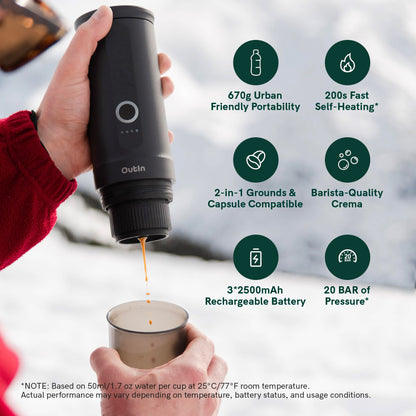 OutIn Nano Tragbare Espressomaschine mit Akku für Kaffee und Kapseln