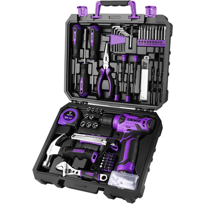 DEKO Werkzeugkoffer DKMT126, 126-teilig, 8V Akkuschrauber, violett