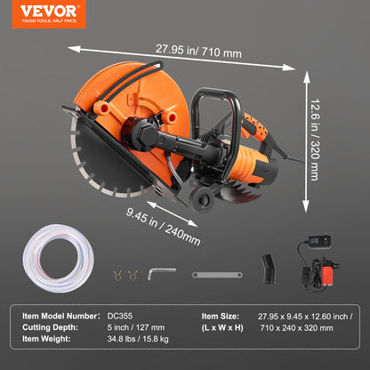 VEVOR Elektrische Betonsäge 356 mm 2800 W Nass-/Trockenschnitt
