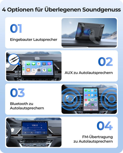 Krunia 9 Zoll Drahtloses CarPlay & Android Auto Display - tragbar