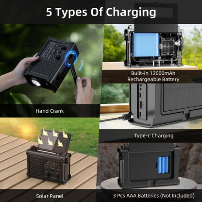 Mesqool CR1030 Notfallradio, Solar-Kurbelradio AM/FM mit Powerbank
