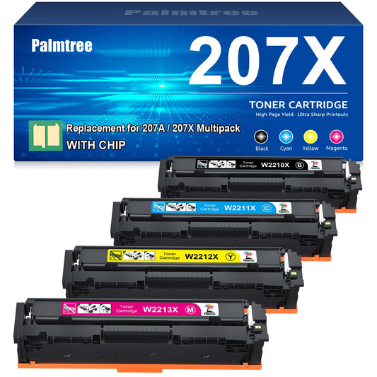 Palmtree 207X Kompatibel Tonerpatrone mit Chip - Schwarz 4er-Pack. Rechteckige Patronen mit Chip zum Drucken im Laserdrucker.