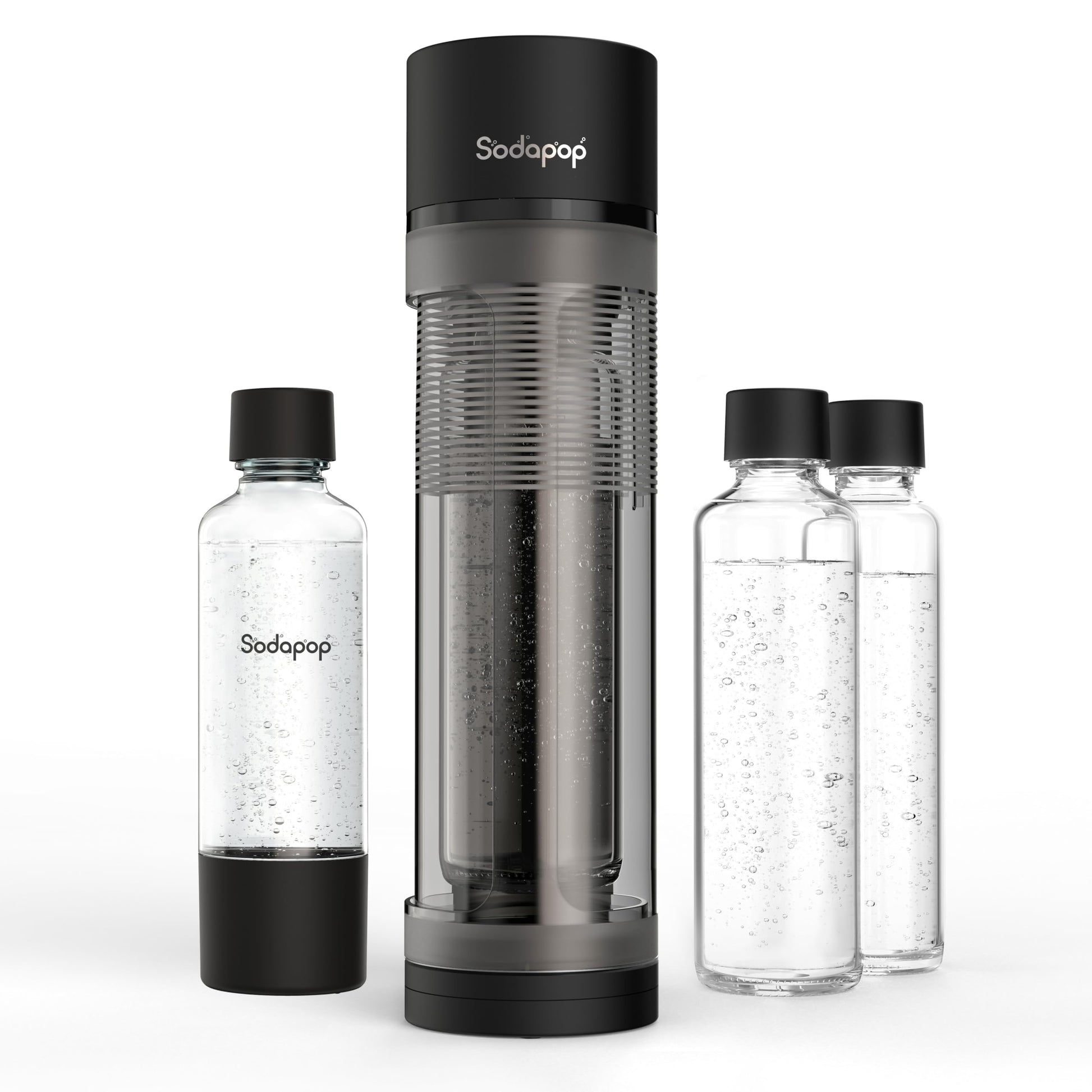 Sodapop Logan Wassersprudler - Matt Schwarz, inkl. Glas- & PET-Flaschen. Karbonisiert Trinkwasser mit CO2.