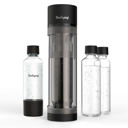 Sodapop Logan Wassersprudler - Matt Schwarz, inkl. Glas- & PET-Flaschen. Karbonisiert Trinkwasser mit CO2.