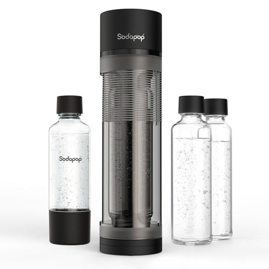Sodapop Logan Wassersprudler - Matt Schwarz, inkl. Glas- & PET-Flaschen. Karbonisiert Trinkwasser mit CO2.