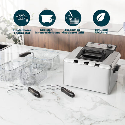 Princess Fritteuse 185000 Tiefe Fritteuse - 5L, Kaltzone, 3 Körbe