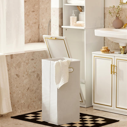 SoBuy BZR87-W Badezimmer Hochschrank mit Wäschesack Weiss