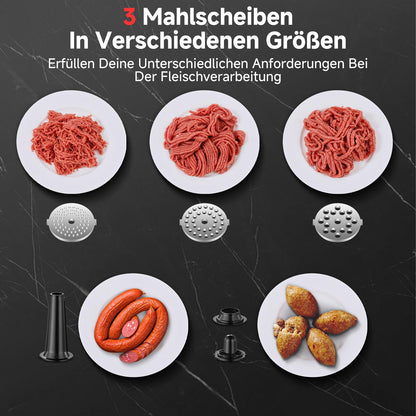 AAOBOSI Fleischwolf elektrisch MG102A mit Wurstfüller und Kibbeaufsatz