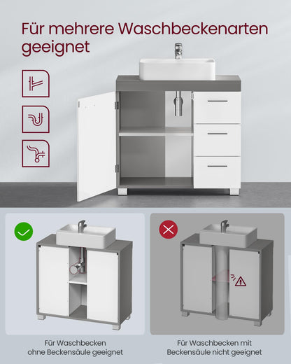 VASAGLE BBK503T49 Waschbeckenunterschrank – wolkenweiss-zementgrau