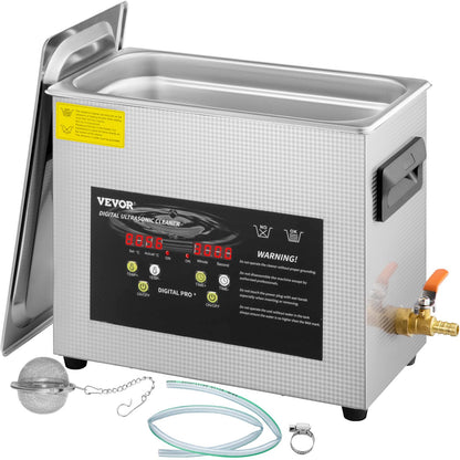 VEVOR Ultraschallreiniger 6L mit Heizung und Timer, Edelstahl mit Deckel und Tragegriff
