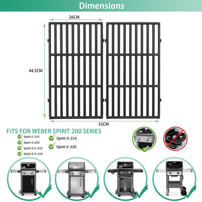 COGRICHBF Grillrost Gusseisen für Weber Spirit 200, 44,5 cm, 2 Stück