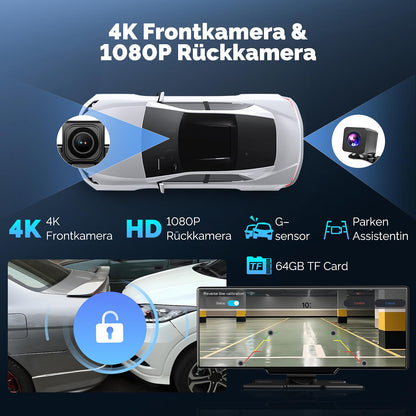 Alpinetech 10,26 Zoll Carplay Android Auto Display Dashcam