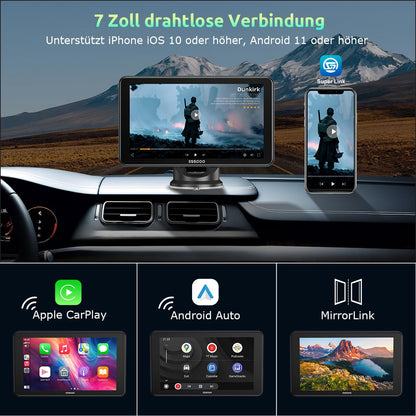 ESSGOO CarPlay & Android Auto Bildschirm 7 Zoll IPS