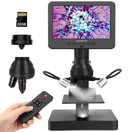 Andonstar AD246S-P HDMI Digital-Mikroskop - 7-Zoll UHD, schwarzes Gerät für Detail-Vergrößerung (PCB/Löten).
