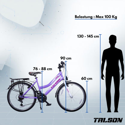 Talson Kinderfahrrad 24 Zoll 21-Gang Shimano Lila-Weiss