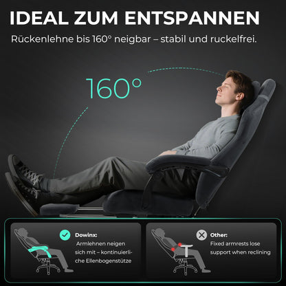 Dowinx Gaming Stuhl ergonomisch mit Fussstütze, hellschwarz