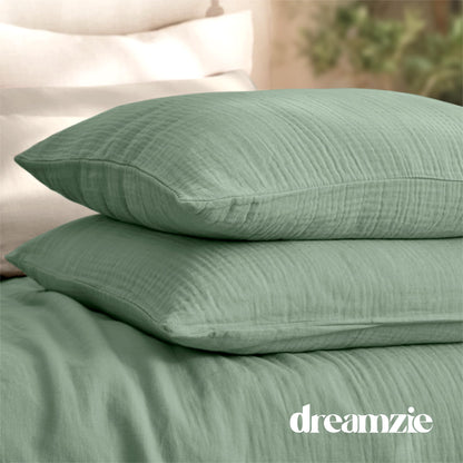 Dreamzie Musselin Baumwolle Bettwäsche Set – 220x240 cm Grün