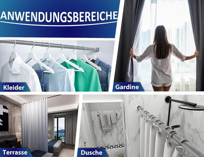 MEISENBERG Gardinenstange ohne Bohren, 360–410 cm, Grau, Ø 32 mm