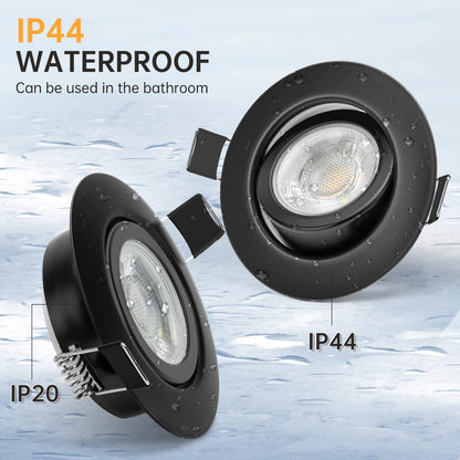 wowatt 10er LED Einbaustrahler 7W Schwarz Dimmbar IP44 Warmweiss 68mm