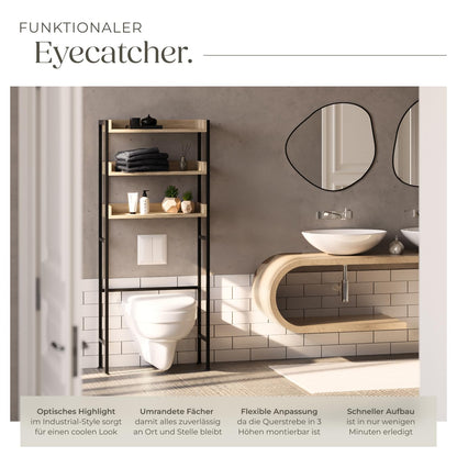 tectake Badezimmerregal, 3 Ablagen, Waschmaschinenregal, Eiche Sonoma