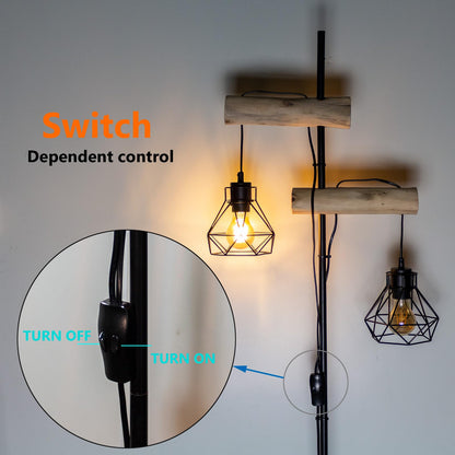 Osasy Stehlampe Holz und Metall mit Doppelschalter, 169 cm