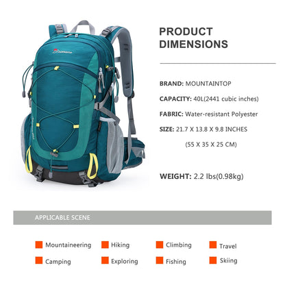Mountaintop Wanderrucksack 40L mit Regenhülle, Blaugrün