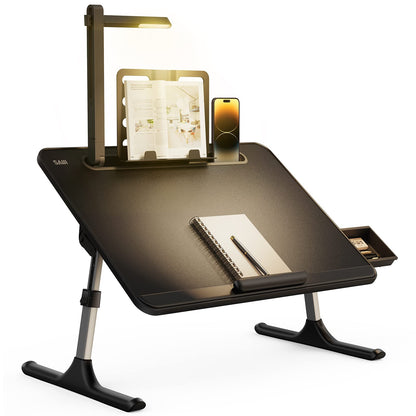 SAIJI Bett Laptoptisch – Höhen-/Winkelverstellbar, LED Lampe