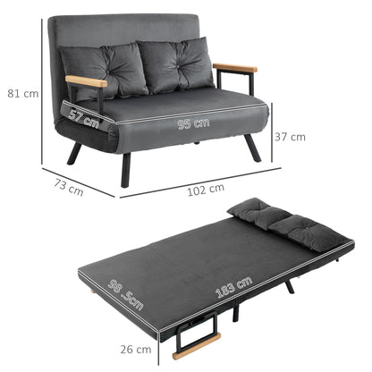 HOMCOM Schlafsofa Klappbett mit Bettfunktion Samtoptik Dunkelgrau