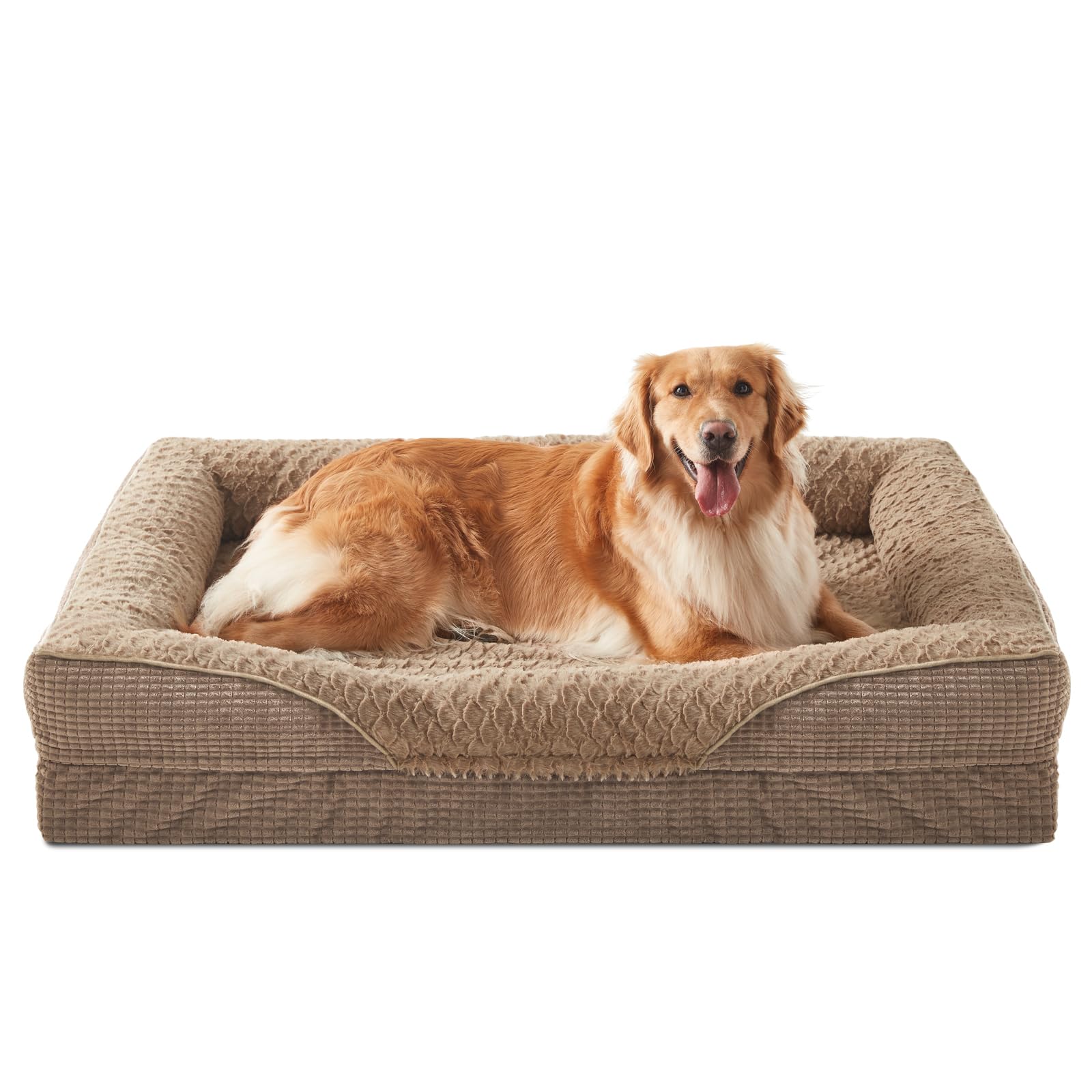 FURTIME Orthopädisches Hundebett Memory Foam XL - Braun. Rechteckiges, braunes Bett mit Memory Foam für Gelenkentlastung.