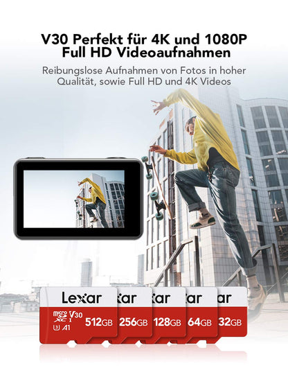 Lexar microSD Speicherkarte 32GB, 3er-Pack mit SD-Adapter, UHS-I U3