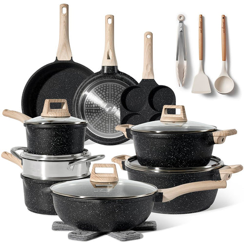JUST PERFECTO Induktions Kochgeschirr Set - 21-teilig Schwarz: Schwarzes Topf- und Pfannenset. Zum Kochen und Braten auf Induktionsherden.