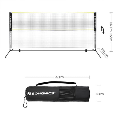 SONGMICS Badmintonnetz SYQ500B02, 5 m, höhenverstellbar, schwarz-gelb