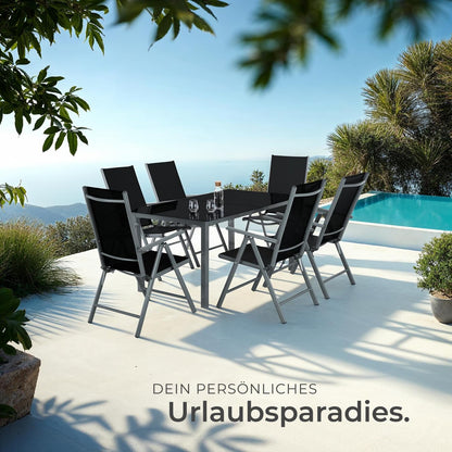 tectake Sitzgruppe Aluminium 6 Klappstühle & Glastisch anthrazit