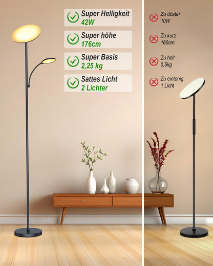 Moderne LED Stehlampe - Deckenfluter Leselampe Dimmbar 42W