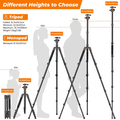 Victiv 200cm Kamera Stativ 2-in-1 - Aluminium Reisestativ