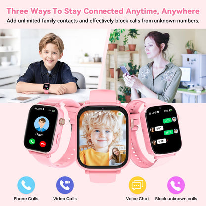 Ucani 4G Smartwatch Kinder A28 mit GPS und Videoanruf, Hellrosa