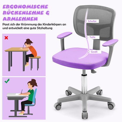 COSTWAY Jugendstuhl Drehbar Höhenverstellbar - Violett