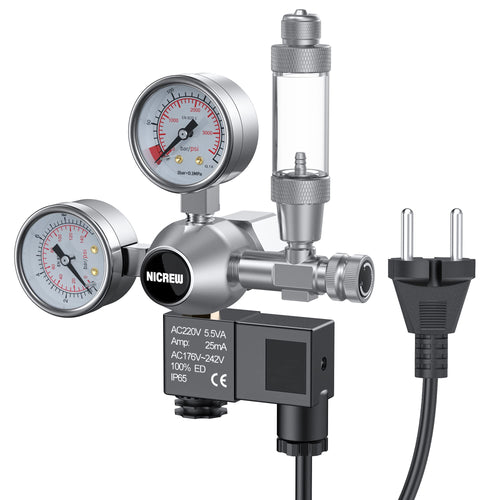 NICREW CO2-Regler Druckminderer für Aquarium mit Magnetventil, Aluminiumlegierung und Doppelmanometer