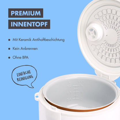 REISHUNGER Reiskocher & Dampfgarer Keramik 1.2L – Weiss